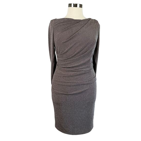 Betsy & Adam Women's Cocktail Dress Size 16 Taupe Metallic Draped Back Sheath - Picture 1 of 12
